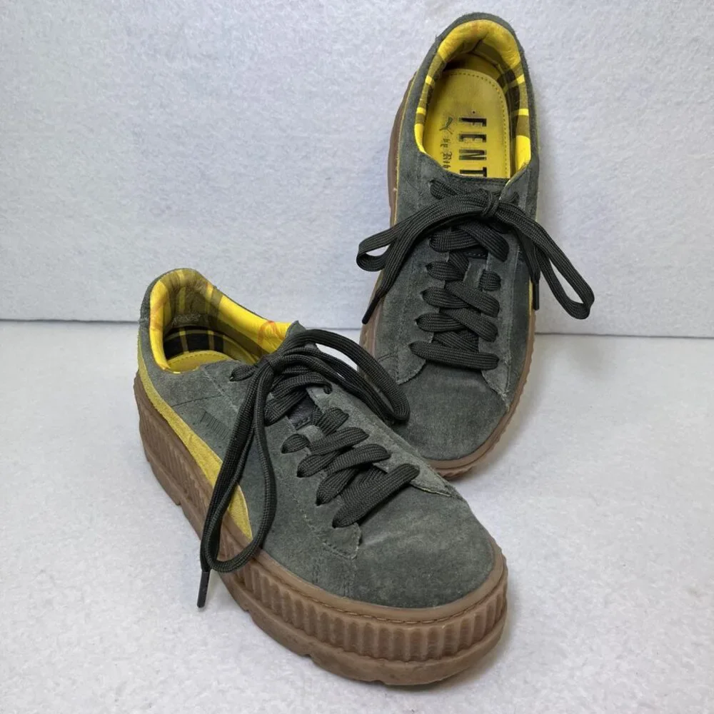 Puma Fenty Cleated Creeper by Rihanna suede green yellow sneaker womens 7.5 - Picture 1 of 12